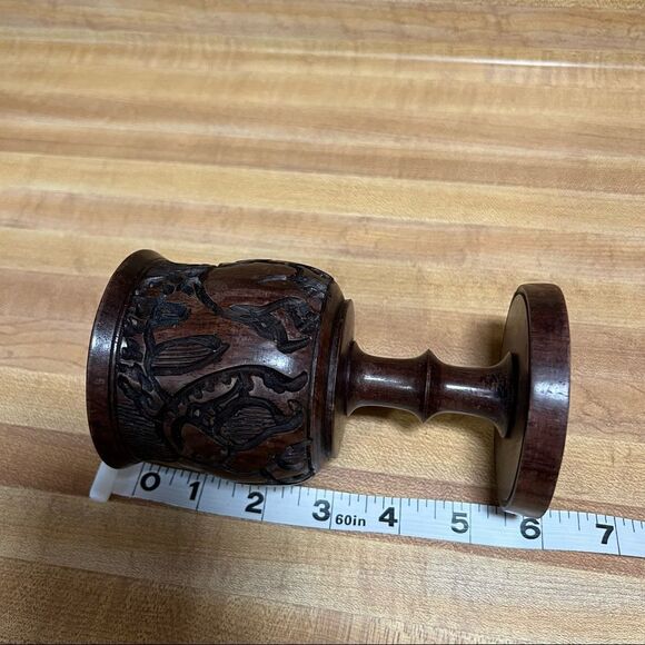 Hand carved vintage wooden goblet with elephants - Picture 6 of 6